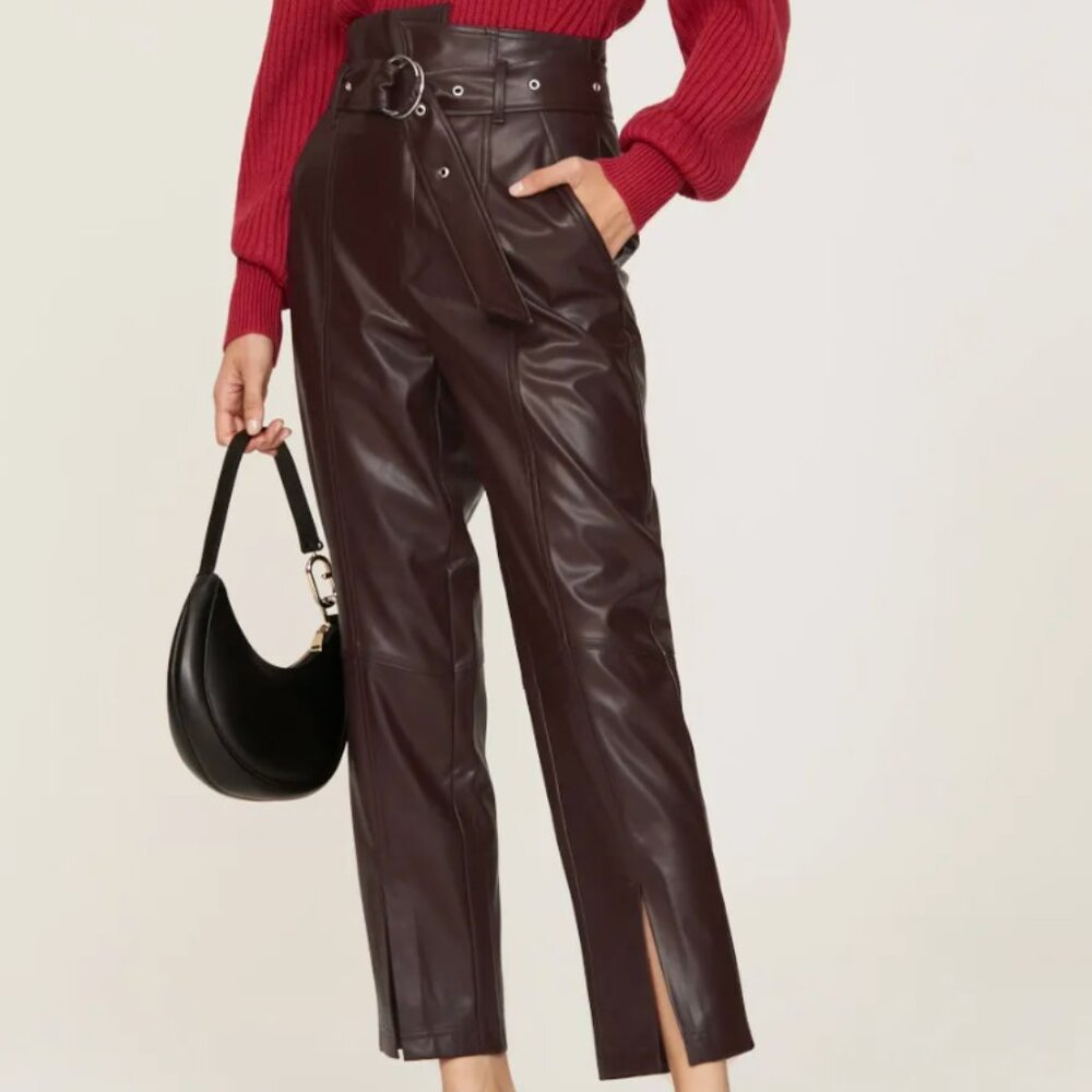 Marissa Webb x RTR Split-Hem Faux Leather Pants – Purple – Size 6